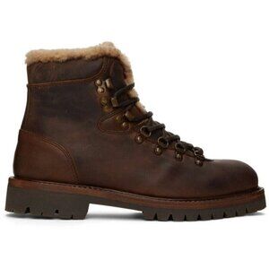 Belstaff Gorge Hiker Boots Size 45 US 12 Mens Brown Leather Shearling $450